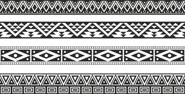 Vector Monochrome Seamless Set Native American Folk Ornaments Frames Borders — Stock Vector