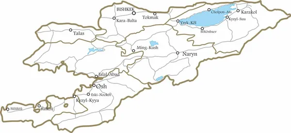 Mappa Vettoriale Del Kirghizistan Con Confini Regioni Laghi Fiumi Divisione — Vettoriale Stock