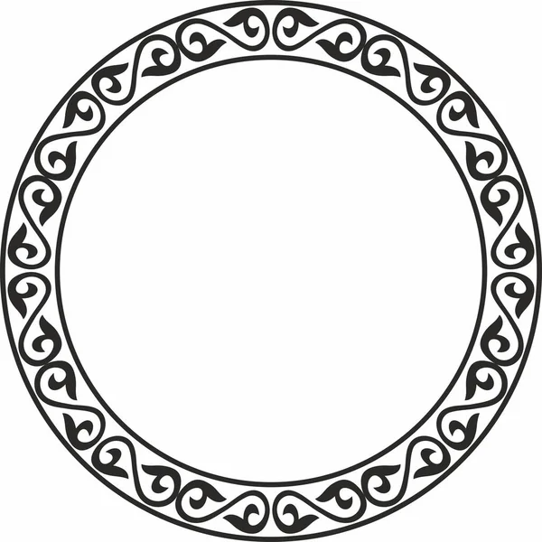 Cadre National Kazakh Vectoriel Monochrome Motifs Ronds Ornement Asiatique Cercle — Image vectorielle