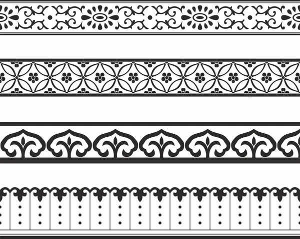 Adorno Nacional Chino Sin Costura Vectorial Monocromo Frontera Marco Decoración — Archivo Imágenes Vectoriales