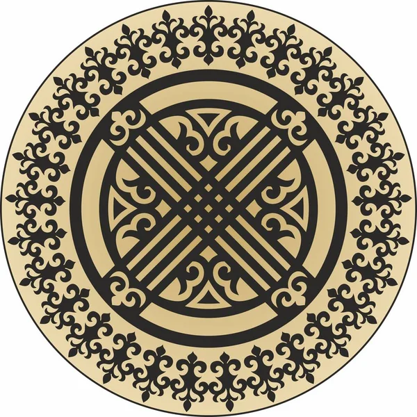 Vector Negro Kazajo Ornamento Redondo Sobre Fondo Oro Círculo Antepasados — Archivo Imágenes Vectoriales