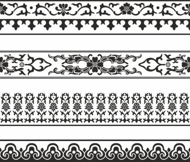 Vector set of seamless Chinese monochrome border ornaments. East asia peoples framework