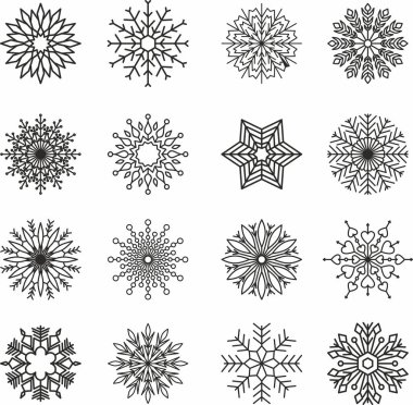 Vector set of monochrome snowflakes. Decoration with winter symbols