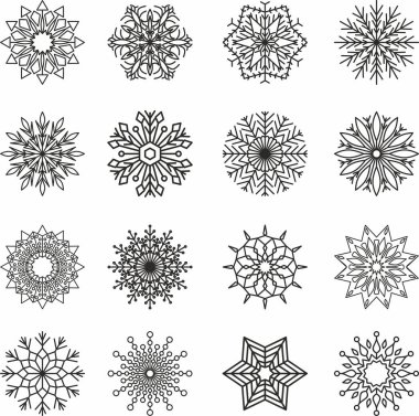 Vector set of monochrome snowflakes. Decoration with winter symbols
