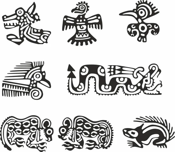 Vector Set Native American Symbols Aztec Maya Inca Figurines Native — Vetor de Stock