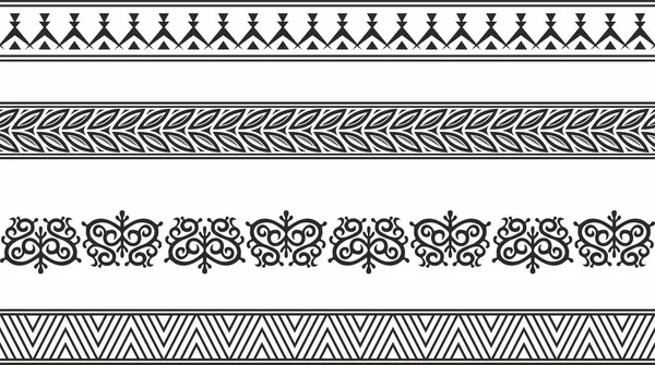 Vector Set Seamless Monochrome Yakut Borders Asian Frames Decoration Ceramics — Stock Vector