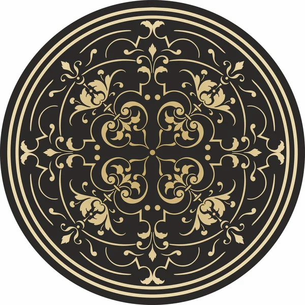 Vector Golden Classic Ornament Circle Europe Gold Pattern Black Background — Vettoriale Stock