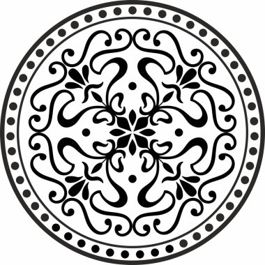 Vektör klasik yuvarlak süs. Daire şeklinde tek renkli desen. Yunanistan ve Antik Roma 'nın çizimleri. Çiçek çizimi