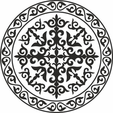 Vektör Kazak halk modeli shanyrak. Kazak, Moğol ya da Kalmyk yurdunun çatısında bir dvma için üst delik. Göçebeler Evi. Büyük bozkır halklarının milli düzeni. Çember 