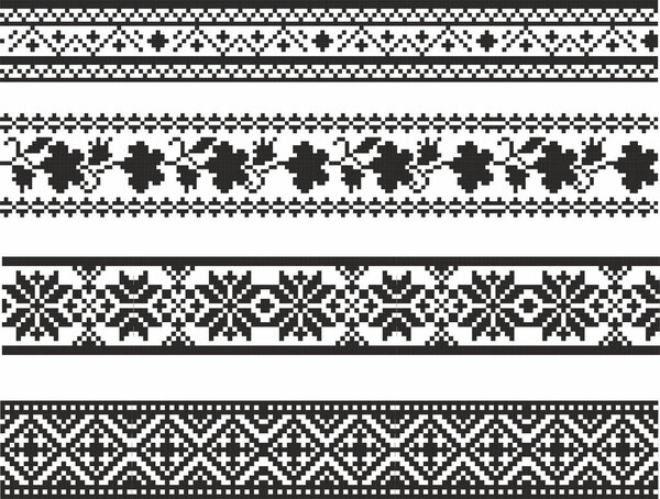 Vector set of monochrome seamless Ukrainian borders. Endless patterns of Slavic peoples, Russians, Belarusians, Bulgarians, Poles, Serbs. Cross-stitch, embroidery
