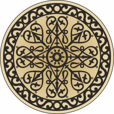 Vektör altın ulusal Yakut çemberi. Kuzeyin yerlileri tundra, Chukchi ve Nenets 'in yuvarlak desenleri. Sibirya halkının etnik süsleri