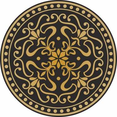 Vektör altın klasik Avrupa çemberi. Antik Roma, Yunanistan halklarının yuvarlak deseni. Çiçek süsü.