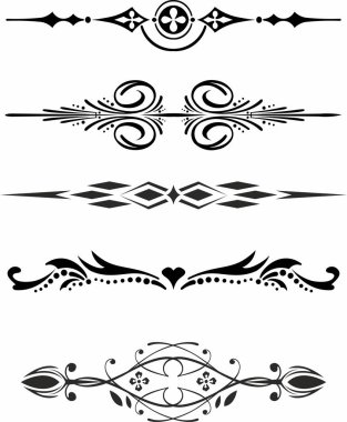 Monogram vektör kümesi, hanedan süslemeleri. Tasarımcı metin ayırıcıları. Çizgilerdeki desenler. Harf sınırı