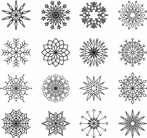 Vector Set Silhouettes Snowflakes Winter Drawing Snow Shadow — Vetor de Stock