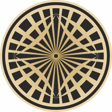 Altın geometrik desenli taşıyıcı. Soyut süslemelerle daire çiz. Kübik güneş