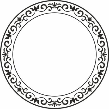 Vector round monokrom Avrupa çerçevesi. Yunan çiçek desenli. Soyut Roma süsüyle daire çiz