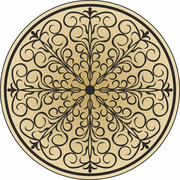 Vektorový Kulatý Zlatý Evropský Vzor Kruh Abstraktní Květinovou Ozdobou — Stockový vektor