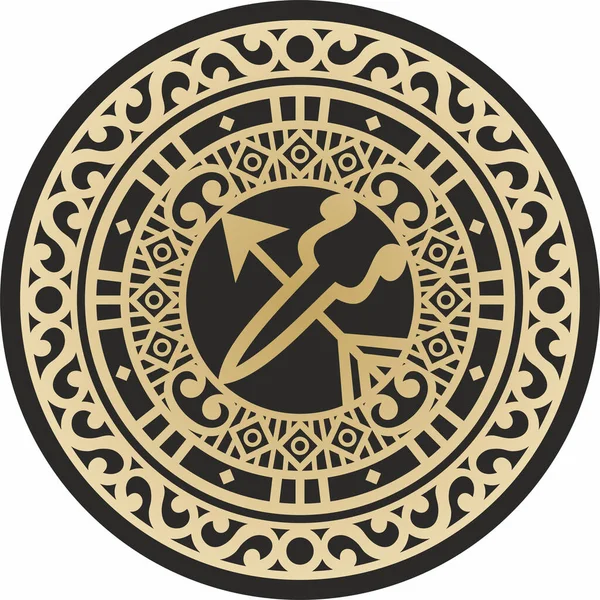 Wektor Złoty Amulet Yakut Czarnym Tle Obrońca Rodziny Ornament Narodów — Wektor stockowy