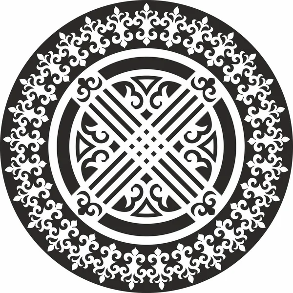 Vector monokrome Kazak ulusal süs shanyrak. Yurt dekorasyonu. Büyük bozkırların, Kirghiz 'in, Kalmyks' in, Buryatların, Moğolların göçebe ırk kalıpları.