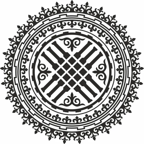 Vector monokrome Kazak ulusal süs shanyrak. Yurt dekorasyonu. Büyük bozkırların, Kirghiz 'in, Kalmyks' in, Buryatların, Moğolların göçebe ırk kalıpları.