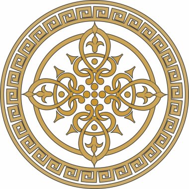 Vector yuvarlak Yunan altın süsü. Bir daire çiz. Dairesel desen. Antik Roma 'nın mimarisi. Altın para