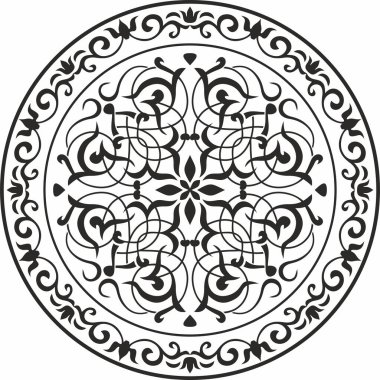 Vector round monokrom çiçekli Avrupa ulusal modeli. Antik Yunan ve Roma İmparatorluğunun Etnik Çember Süslemesi