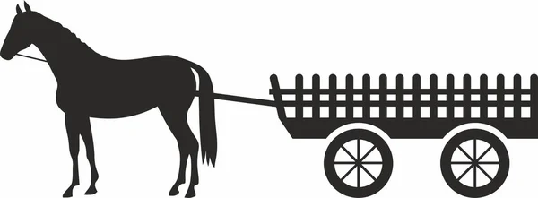 Vector Monochrome Silhouette Horse Cart Shadow Harnessed Animal — Stock Vector