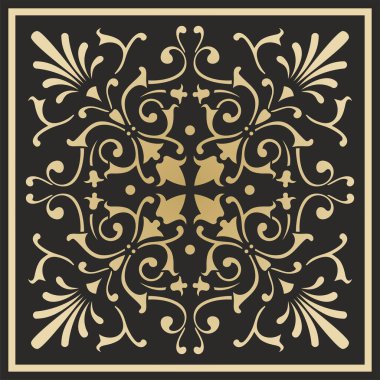 Antik Yunan ve Roma İmparatorluğu 'nun siyah arka plan çiçekli süsü üzerinde taşıyıcı altın. Avrupa insan desenli klasik fayans