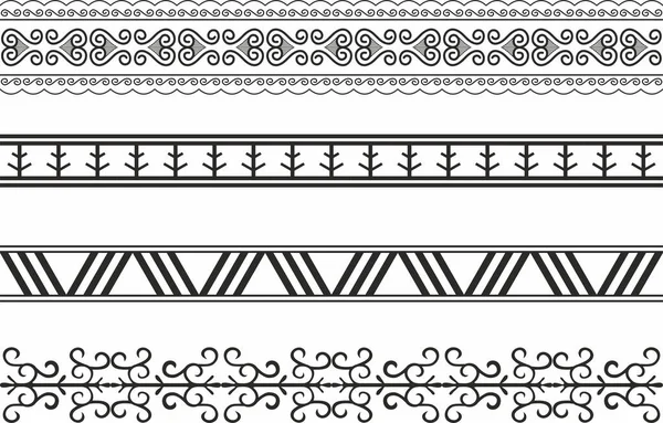 Vektor Set Aus Nahtlos Monochromen Jakutischen Ornamenten Grenzen Rahmen Muster — Stockvektor