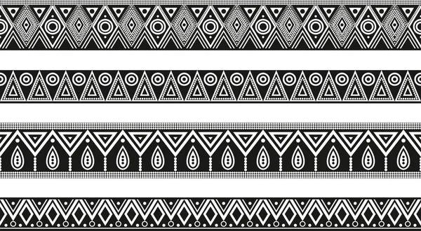 Wektorowy Zestaw Bezszwowych Monochromatycznych Geometrycznych Indyjskich Ornamentów Granice Ramy Wzory — Wektor stockowy