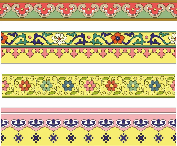 一套天衣无缝的彩色中国饰品 印度尼西亚人民的边界 — 图库矢量图片