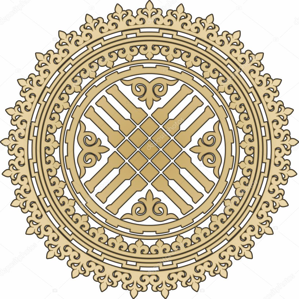 Vector round Kazakh national ornament, shanyrak. Patterns of nomadic peoples of the great steppe, Asia, Kyrgyz, Kalmyks, Buryats, Mongols