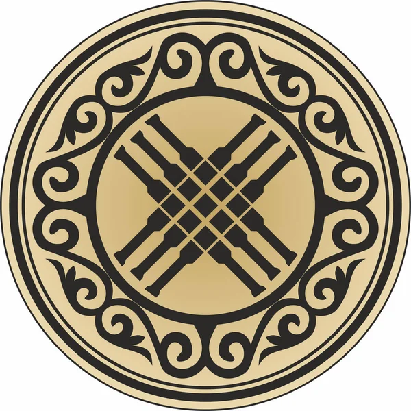 Wektor Okrągły Złoty Kazachski Narodowy Ornament Shanyrak Krąg Otworu Dachu — Wektor stockowy