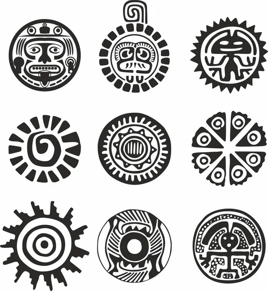 Conjunto Vectorial Monocromo Símbolos Nacionales Indios Nativos Americanos Adornos Étnicos — Vector de stock