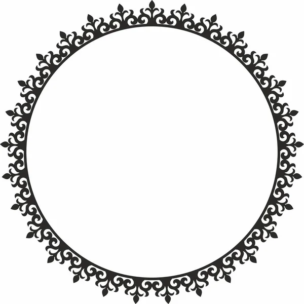 Vector round monokrom Kazak ulusal çerçevesi. Süs çemberi. Büyük Steppe, Kırgız, Moğollar, Beşir, Buryatlar, Kalmikler 'in göçebe halklarının etnik desenleri.