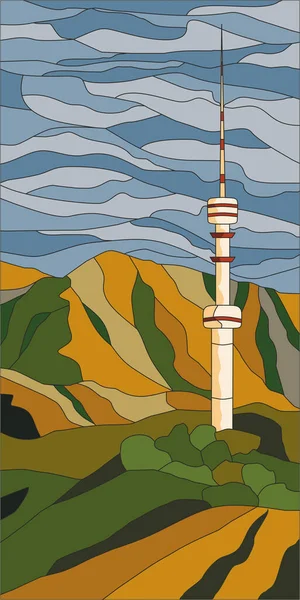 Векторний Шаблон Вітражного Скла Телевізійної Вежі Кок Казахстан Алмати Гори — стоковий вектор