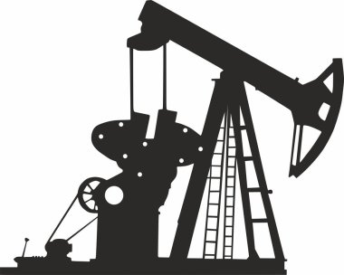 Bir petrol kulesinin vektör silueti. Muazzam bir maden pompasının gölgesi.