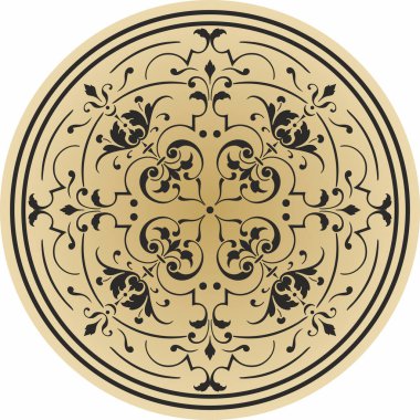 Altın sarısı Avrupa çiçek süsü etrafında vektör. Daire içinde klasik bir model. Tabak boyası, tepsi. Antik Yunan, Roma İmparatorluğu, Rönesans