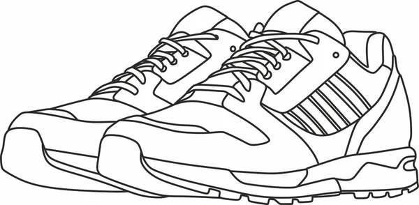 Векторный Монохромный Контур Кроссовок Рисунок Спортивной Обуви — стоковый вектор