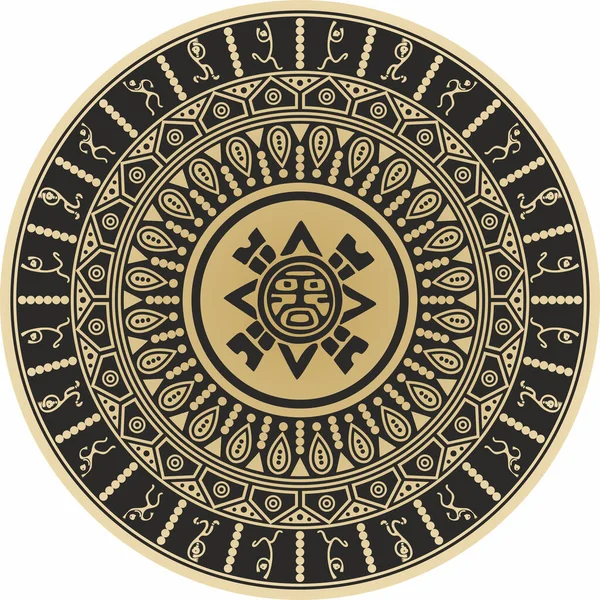 Ornamento Indiano Oro Rotondo Vettoriale Totem Nella Cerchia Dei Nativi — Vettoriale Stock