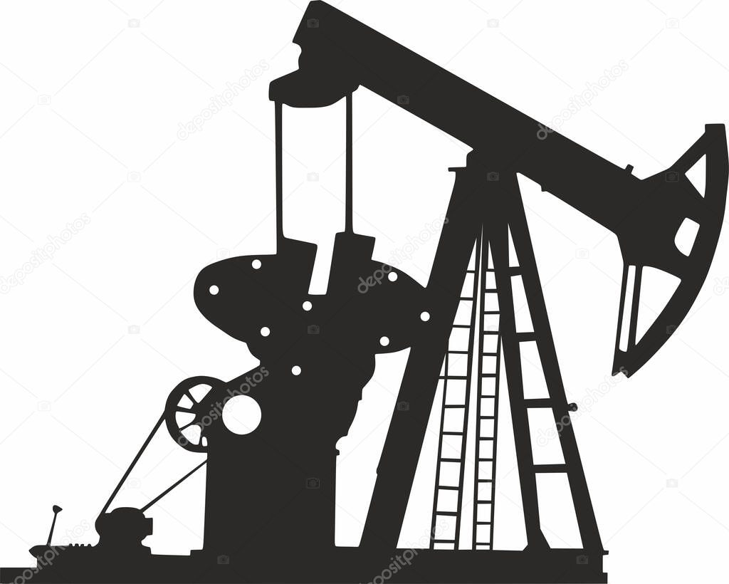 Vector silhouette of an oil rig. The shadow of a monumental mining pump