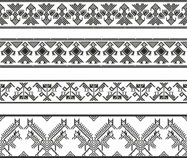 Vector Monochrome Set Seamless Borders Native American Frames Endless Pattern — Stock Vector