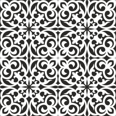 Vektör monokrom dikişsiz Kazak ulusal süsü. Büyük bozkırların, Moğolların, Kirghiz 'in, Buryatların, Kalmyklerin sonsuz desenleri.