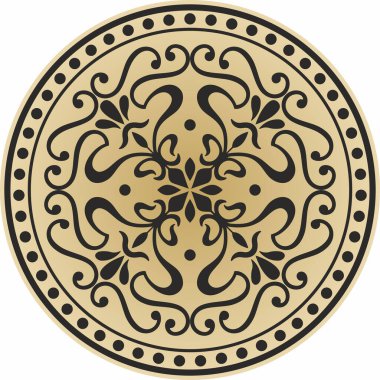 Vector yuvarlak altın klasik süs. Avrupa klasik aksesuarlarıyla çember olun. Antik Yunan, Roma İmparatorluğu. Rönesans, Borocco