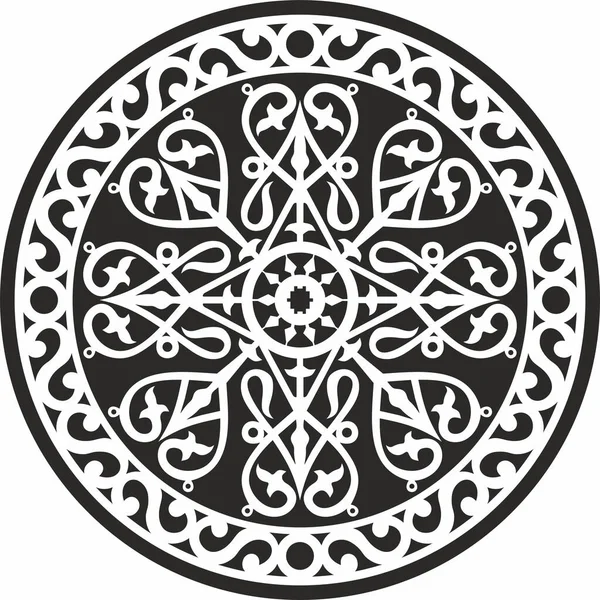 Vektör yuvarlak tek renkli Yakut ulusal süsü. Uzak Kuzey, Sibirya, Taiga ve Tundra halklarının etnik çember şekilleri