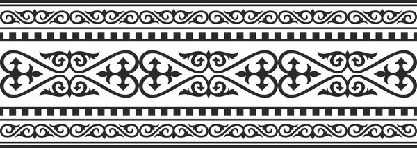 Vektör monokrom dikişsiz Kazak ulusal süsü. Büyük bozkırın göçebe halklarının etnik düzeni, Türkler. Sınır, çerçeve Moğollar, Kırgız, Buryatlar, Kalmikler.