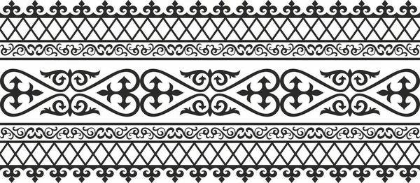 Vektör monokrom dikişsiz Kazak ulusal süsü. Büyük bozkırın göçebe halklarının etnik düzeni, Türkler. Sınır, çerçeve Moğollar, Kırgız, Buryatlar, Kalmikler