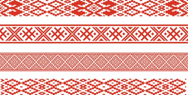 Ensemble Vectoriel Rouge Ornement National Biélorusse Sans Couture Origine Ethnique — Image vectorielle