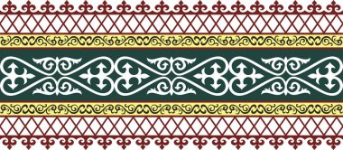 Vektörsüz renksiz Kazak ulusal süsü, sınır, çerçeve. Büyük bozkırın, kırgızın, Moğolun, Buryat 'ın, Kalmyk' in göçebe halkları..