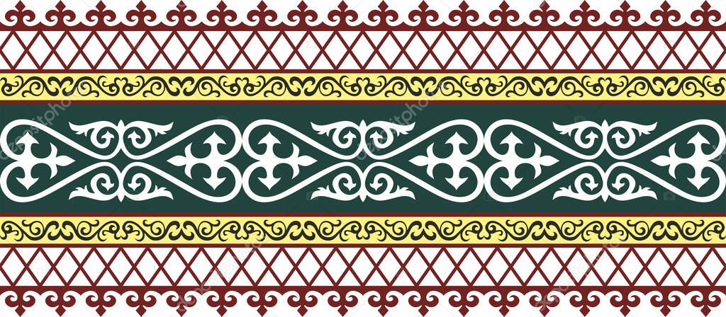 Vector seamless colored Kazakh national ornament, border, frame. EndlessPattern of nomadic peoples of the great steppe, Kyrgyz, Mongol, Buryat, Kalmyk.
